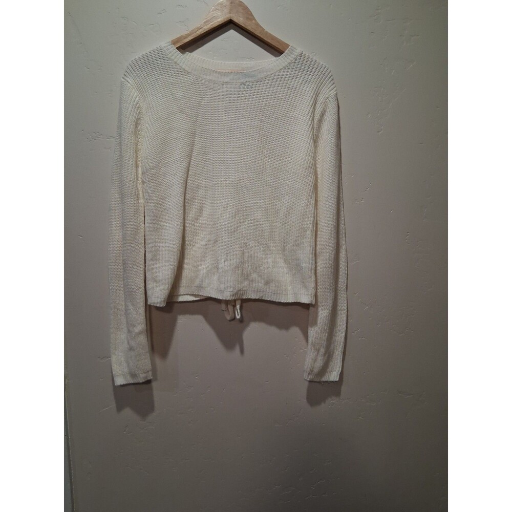 Ambiance Apparel Womens Knit Sweater Size L Ivory Back Lace Up Pullover